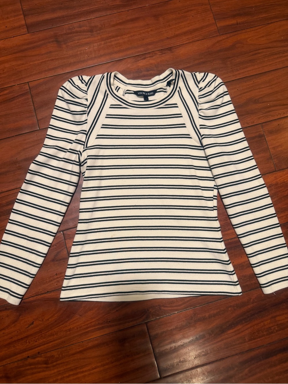 Veronica Beard Striped Puff-Sleeve Crewneck - Picture 2 of 6